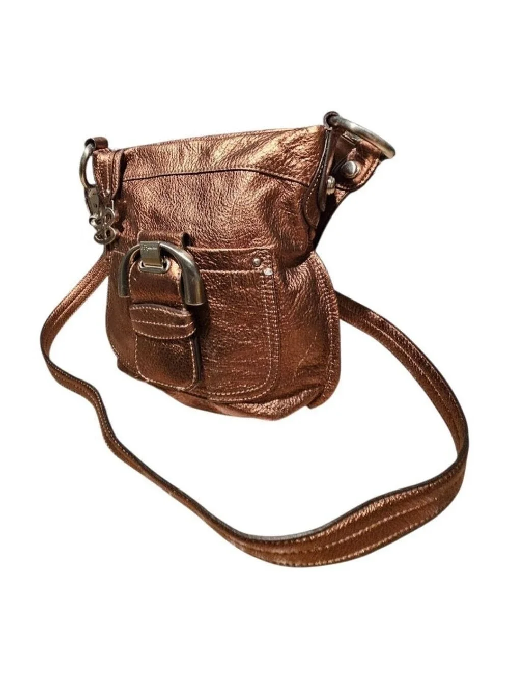 B. Makowsky Metallic Bronze Genuine Leather Crossbody Bag – Silver Hardware